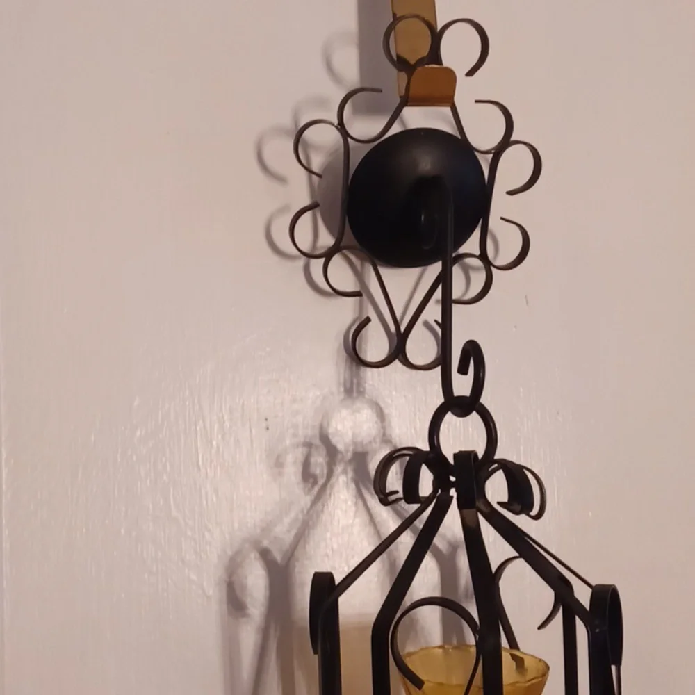 Home Interiors Black Metal Lantern Amber Globe